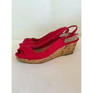 Nine West Canvas Cork Wedge Heels 6.5 Red Sandals Travel Resort Cruise